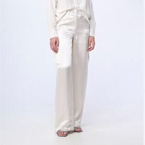 Theory Ivory Satin Wide Leg Cargo Pants Size 00/XS